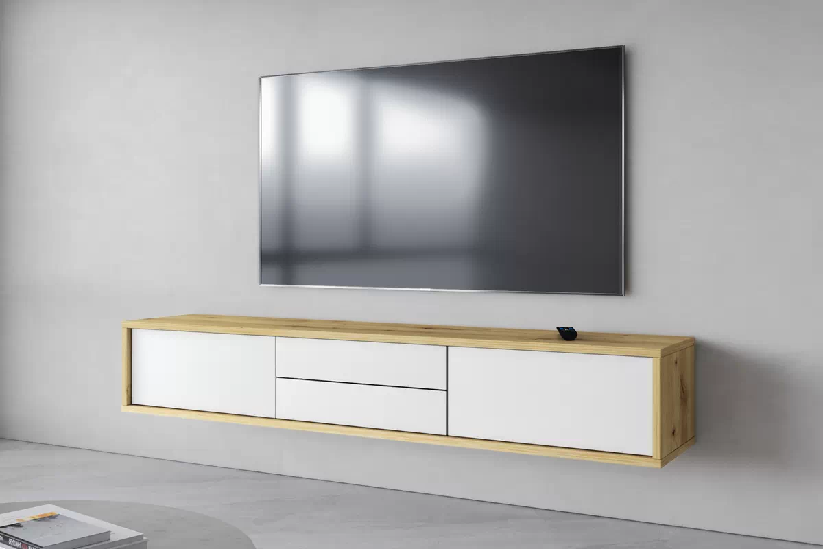 TV stolík Frida 39 so zásuvkami 180 cm - Dub artisan / Biely TV skrinka Frida 39 so zásuvkami 180 cm - Dub artisan / Biely