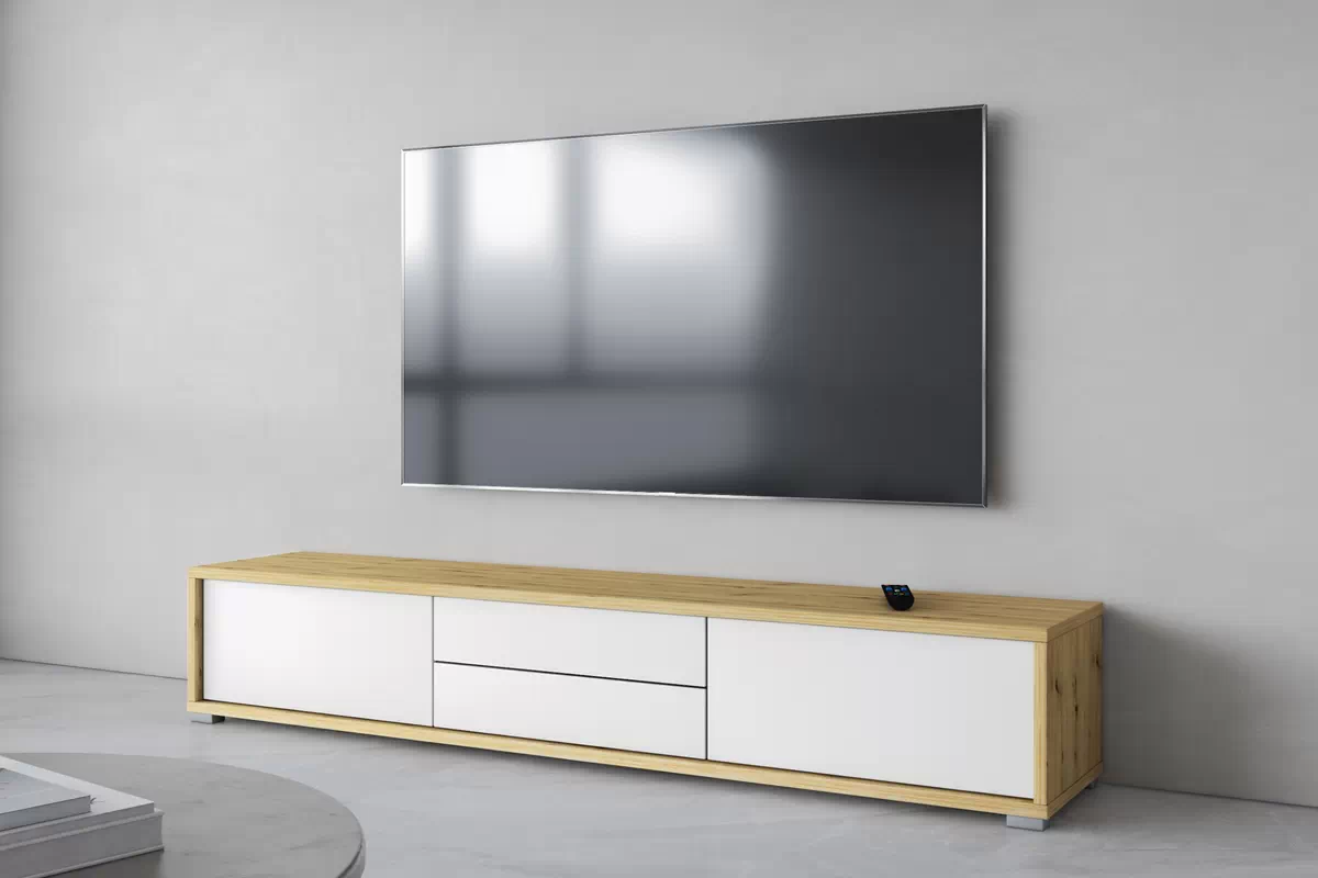 TV stolík Frida 39 so zásuvkami 180 cm - Dub artisan / Biely TV skrinka Frida 39 so zásuvkami 180 cm - Dub artisan / Biely