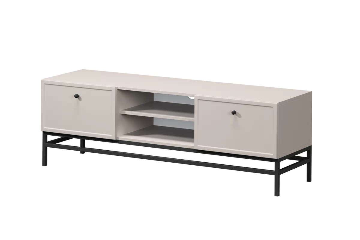 TV stolek Lorini 150 cm se zásuvkami – kašmír / černé úchyty / černá konstrukce skříňka RTV Lorini 150 cm se zásuvkami - kašmír / černá Úchytky / Rošt