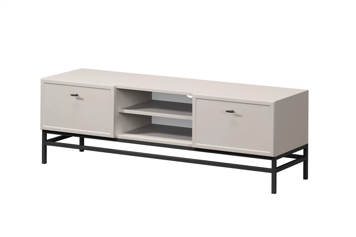 TV stolek Lorini 150 cm se zásuvkami – kašmír / černé úchyty T-bar / černá konstrukce skříňka RTV Lorini 150 cm se zásuvkami - kašmír / černá Úchytky T-bar / Rošt