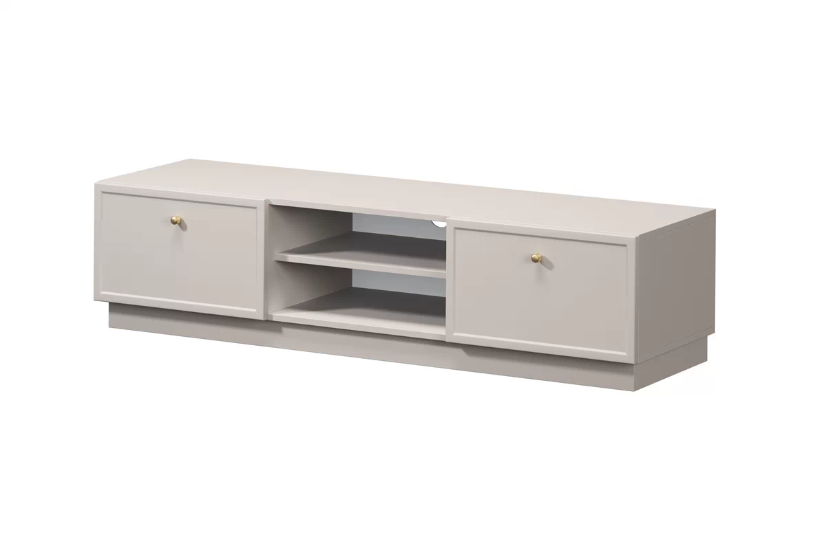 TV stolík Lorini 150 cm so zásuvkami – kašmírová / zlaté úchytky TV skrinka Lorini 150 cm so zásuvkami - kašmír / zlote úchyty