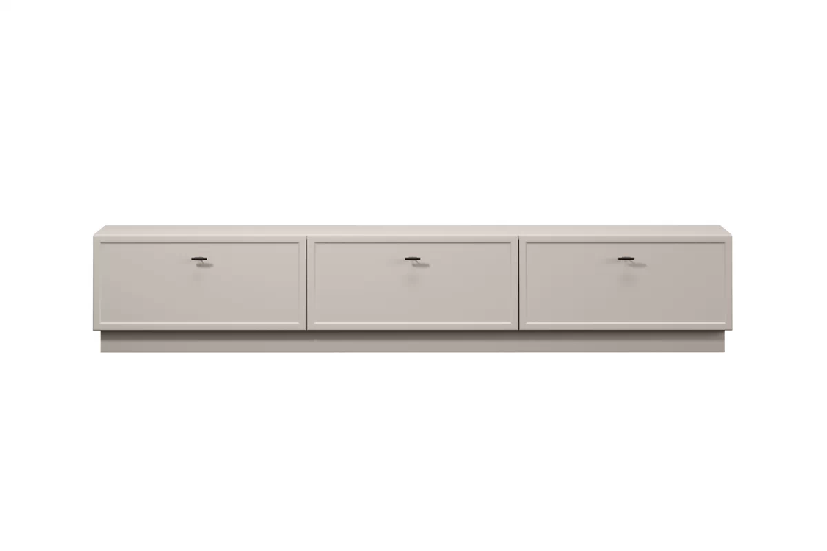 TV stolík Lorini 200 cm so zásuvkami – kašmírová / čierne úchytky T-bar TV skrinka Lorini 200 cm so zásuvkami - kašmír / čierny úchyty T-bar