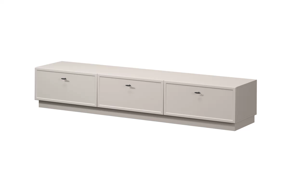 TV stolík Lorini 200 cm so zásuvkami – kašmírová / čierne úchytky T-bar TV skrinka Lorini 200 cm so zásuvkami - kašmír / čierny úchyty T-bar