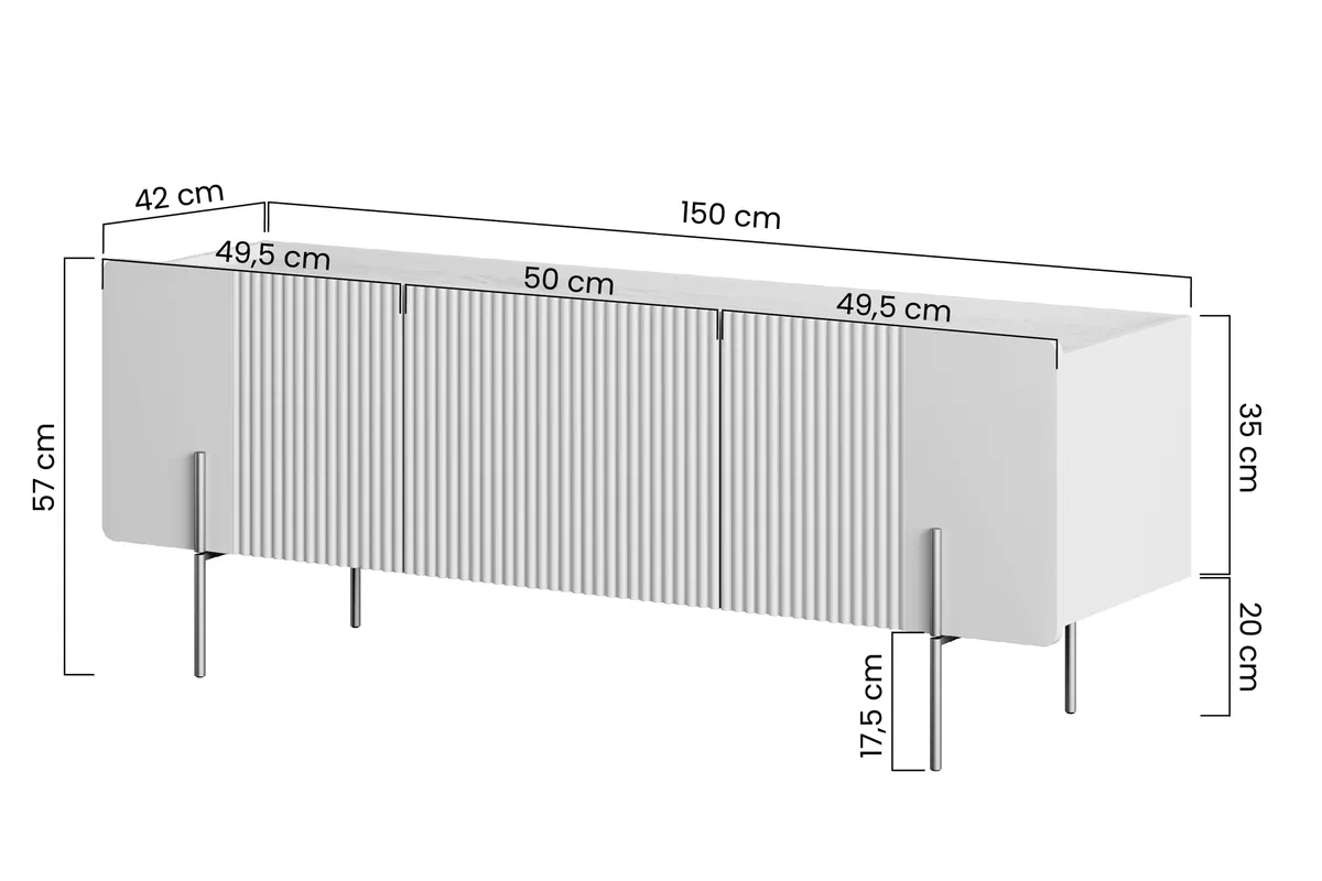 TV stolek Malmi 150 cm - kašmírová / crema bianca / černé nožky Skříňka RTV Malmi 150 cm - kašmír / crema bianca / černá nozki