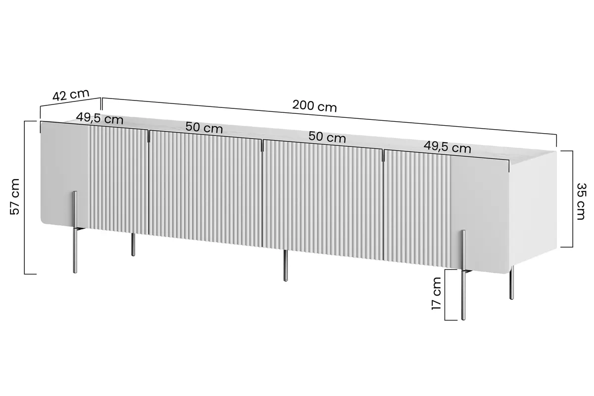 TV stolek Malmi 200 cm - kašmírová / crema bianca / černé nožky Skříňka RTV Malmi 200 cm - kašmír / crema bianca / černá nozki