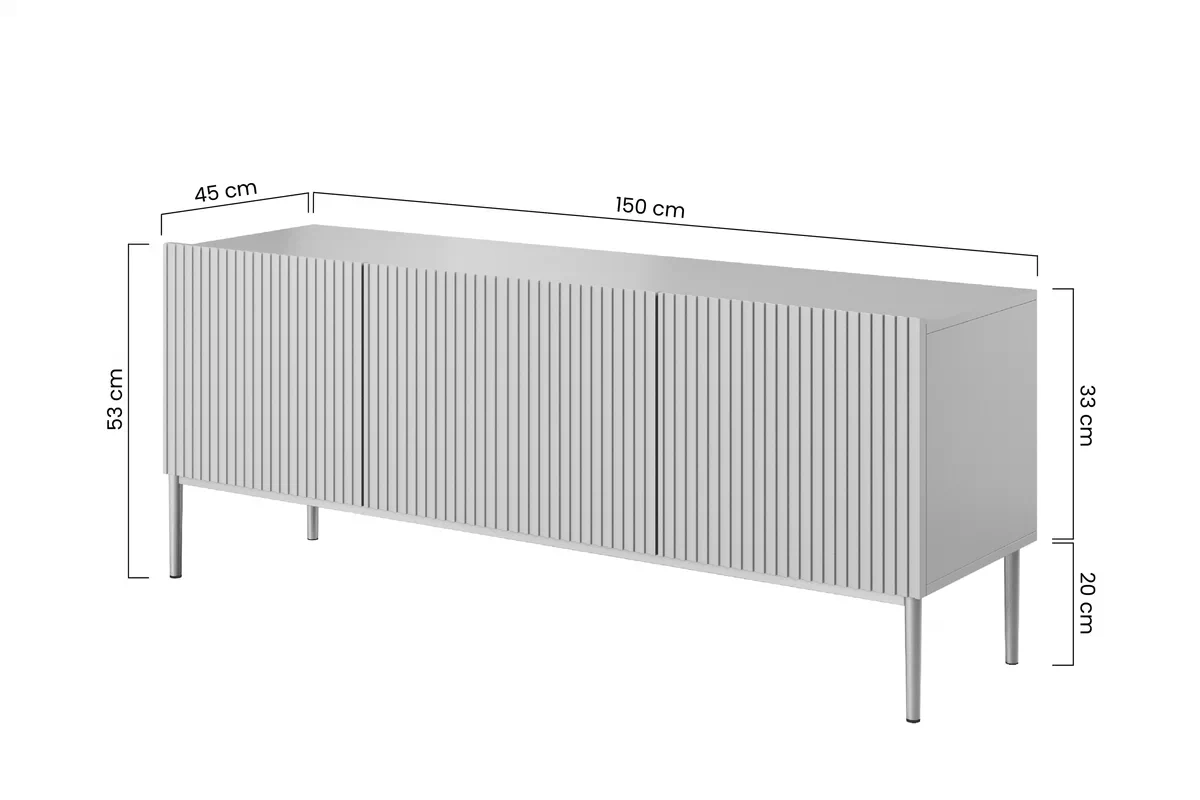 TV stolík Nicole 150 cm - biely mat / čierne nožičky TV skrinka Nicole 150 cm na kovových nohách z szuflada - biely mat / čierny nozki