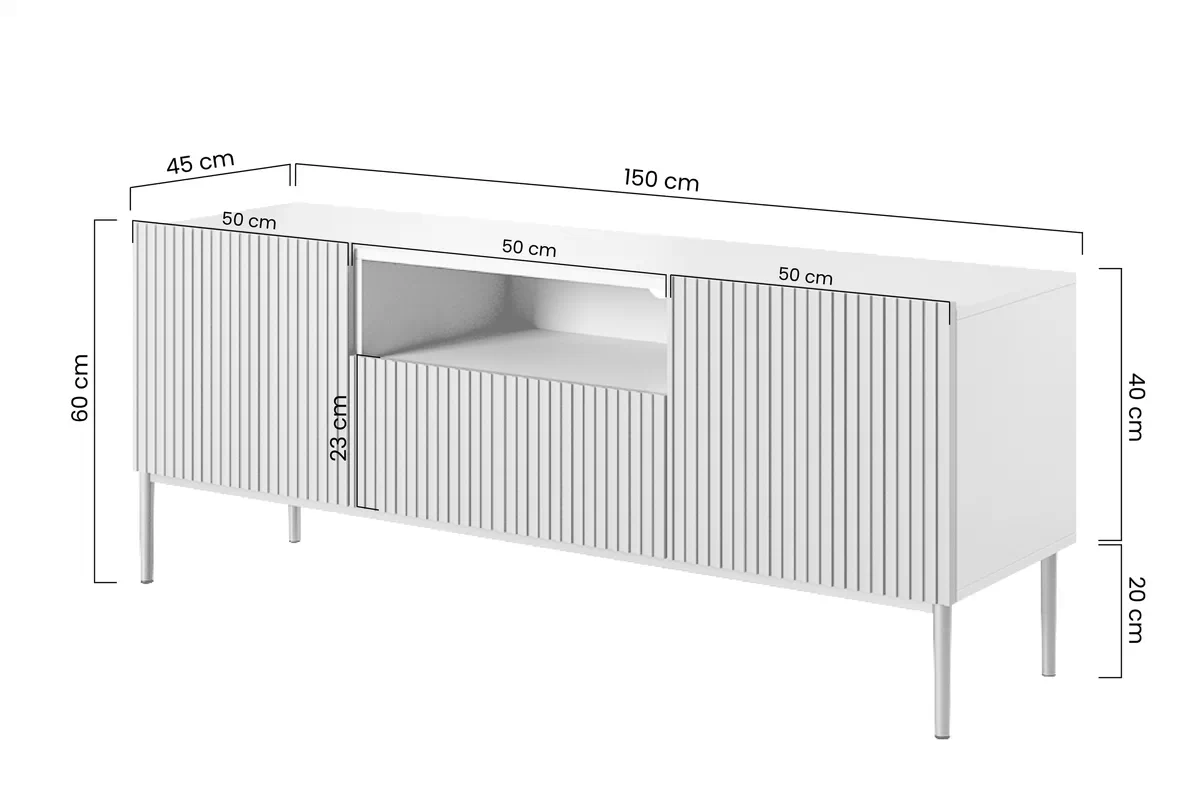 TV stolík Nicole 150 cm s otvorenou policou - biely mat / čierne nožičky TV skrinka Nicole 150 cm z szuflada i wneka - biely mat / čierny nozki