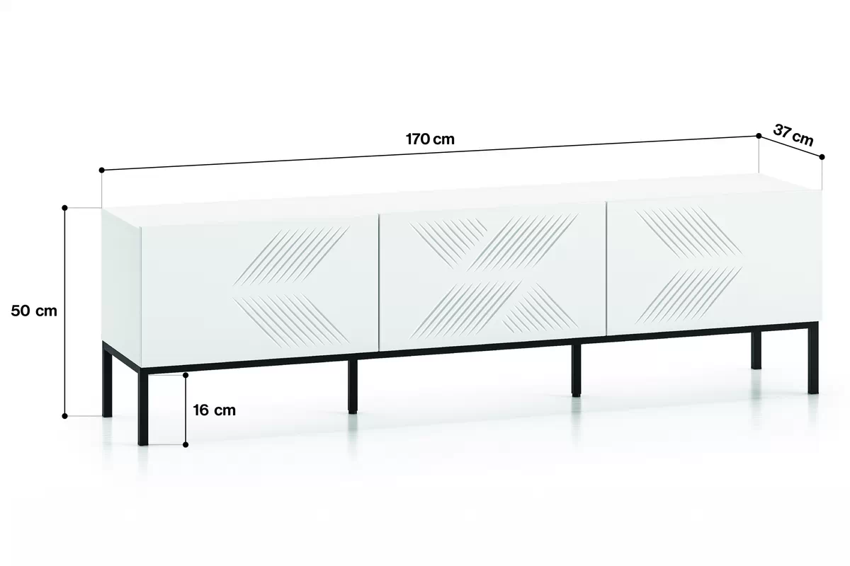 TV stolek Pingli 04 - 170 cm - bílý mat / černá Rošt Skříňka RTV Pingli 04 - 170 cm - Bílý mat / Černý Rošt