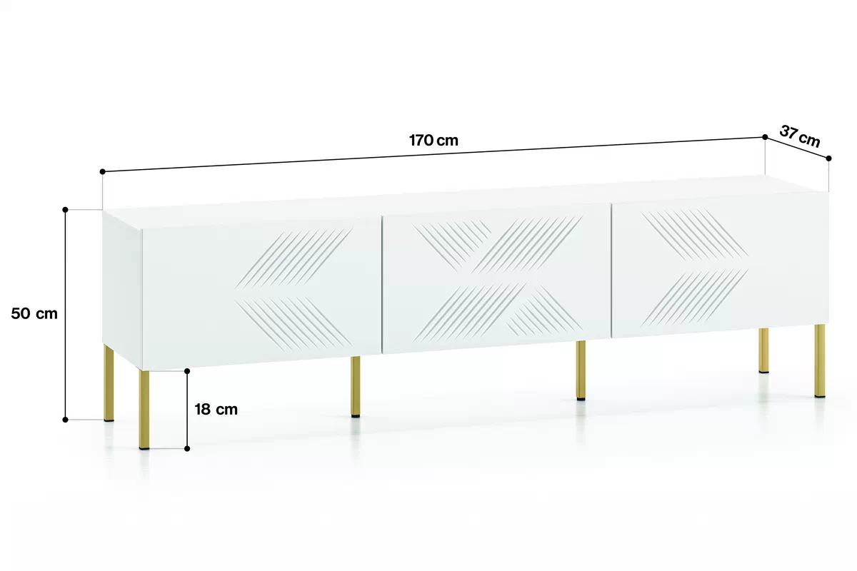 TV stolek Pingli 04 - 170 cm - bílý mat / zlaté nohy Skříňka RTV Pingli 04 - 170 cm - Bílý mat / zlaté Nohy