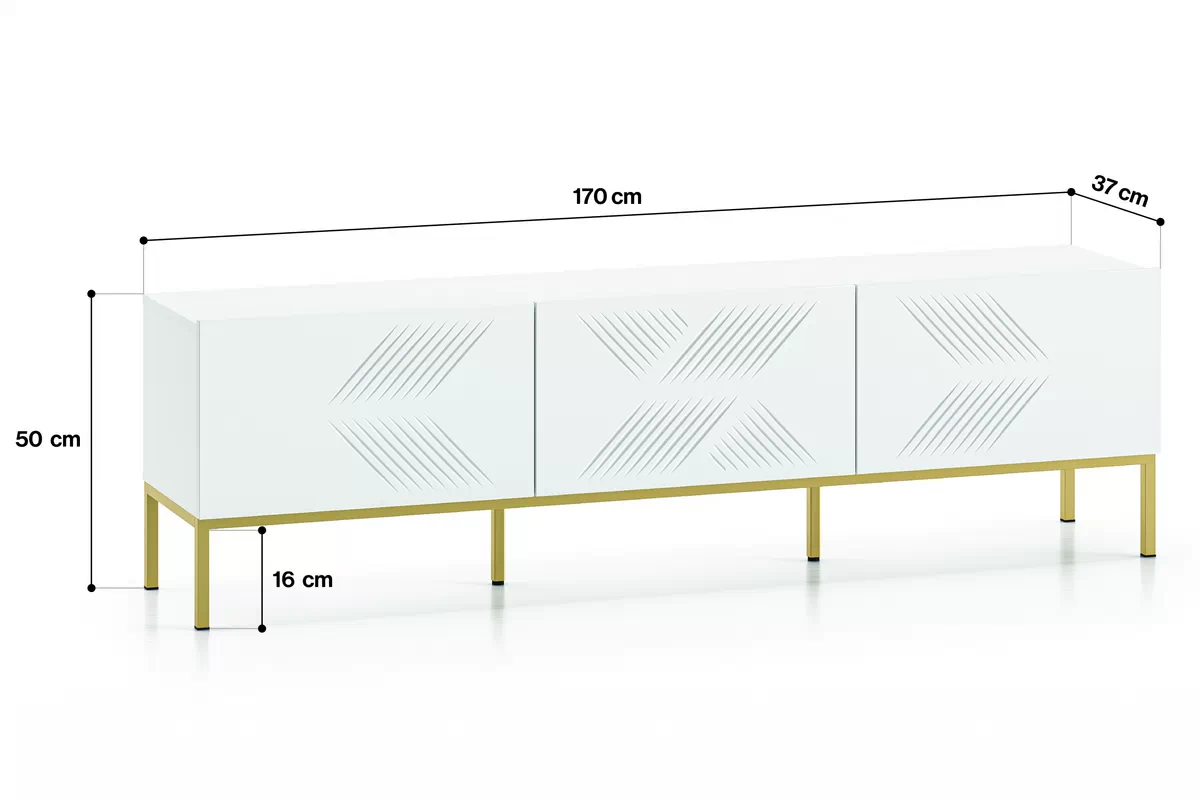 TV stolík Pingli 04 - 170 cm - biely mat / Žltý Rošt TV skrinka Pingli 04 - 170 cm - biely mat / Žltý Rošt