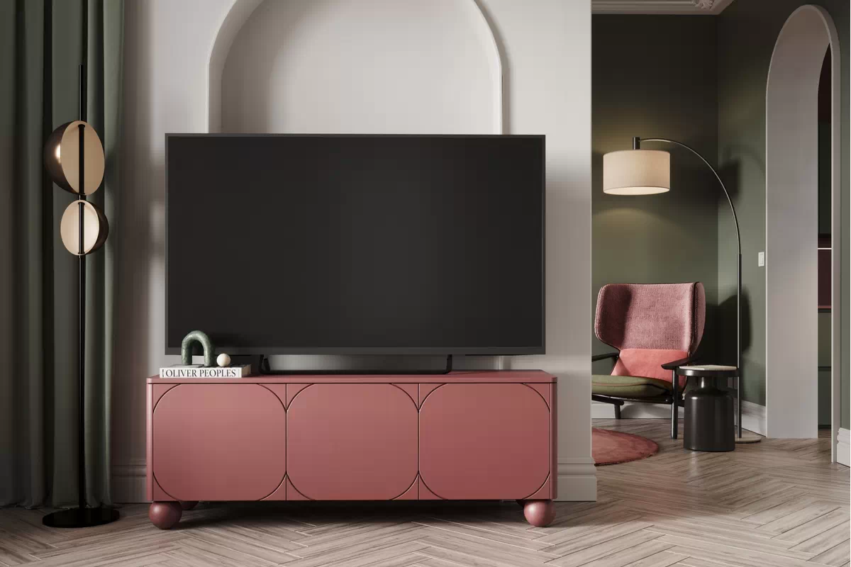 TV stolík trojdverová s ukrytou zásuvkou Sonatia II 150 cm - burgund TV skrinka do izby