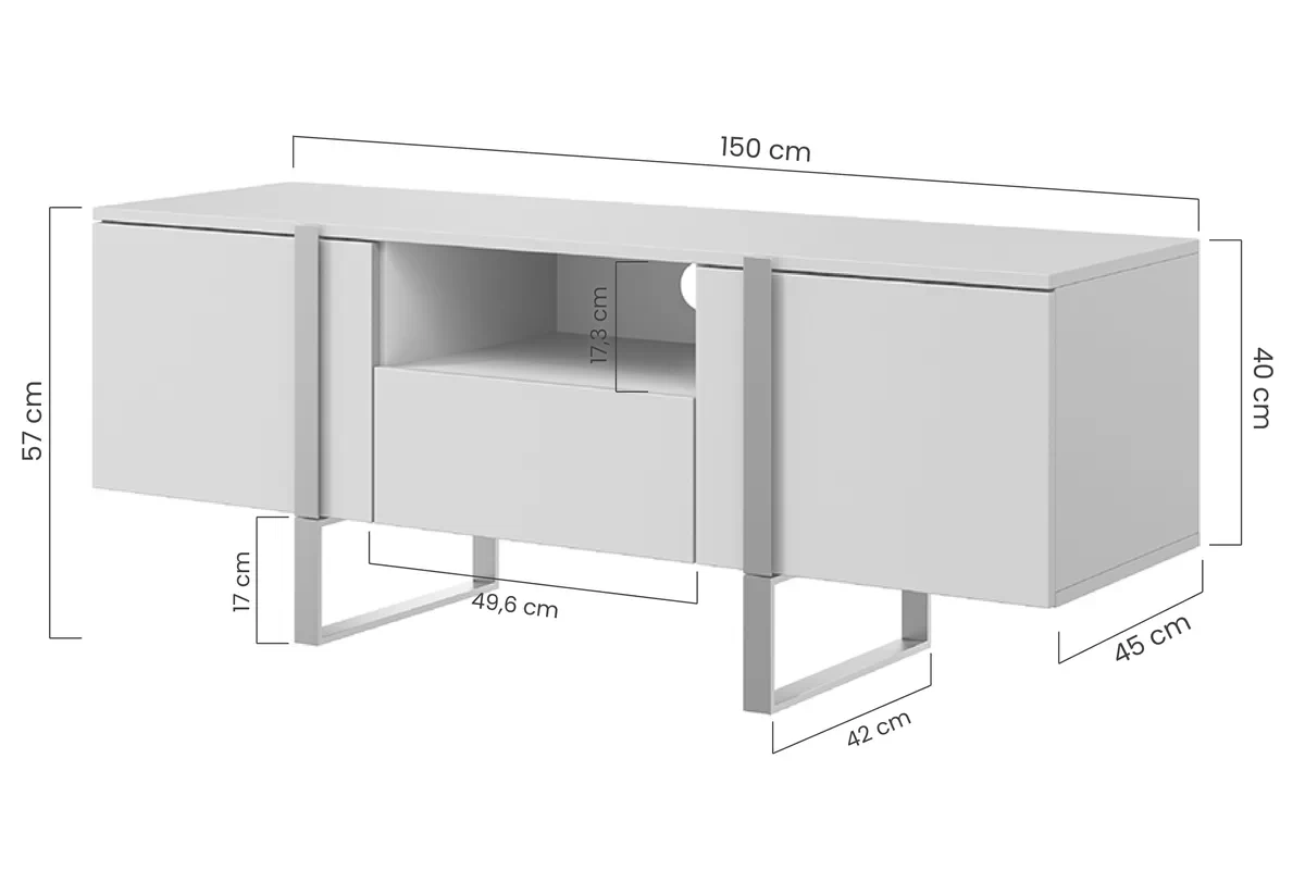 TV stolík Verica 150 cm s otvorenou policou - charcoal / čierne nožičky TV skrinka Verica z wneka i szuflada 150 cm - Čierny beton / čierny nozki