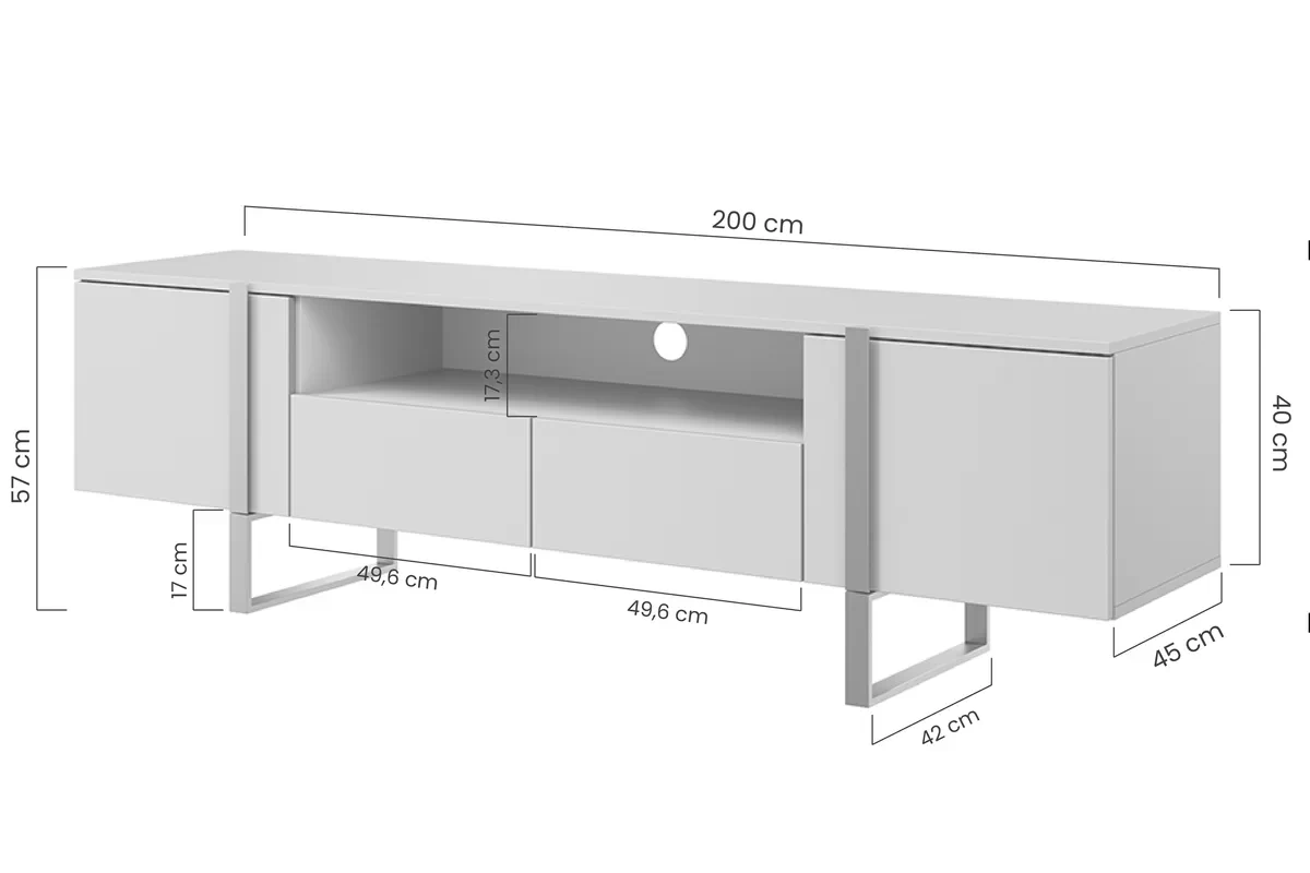 Stolík pod TV Verica 200 cm s otvorenou policou - charcoal / čierne nožičky TV skrinka Verica z wneka i zásuvkami na kovových nohách 200 cm - Čierny beton / čierny nozki