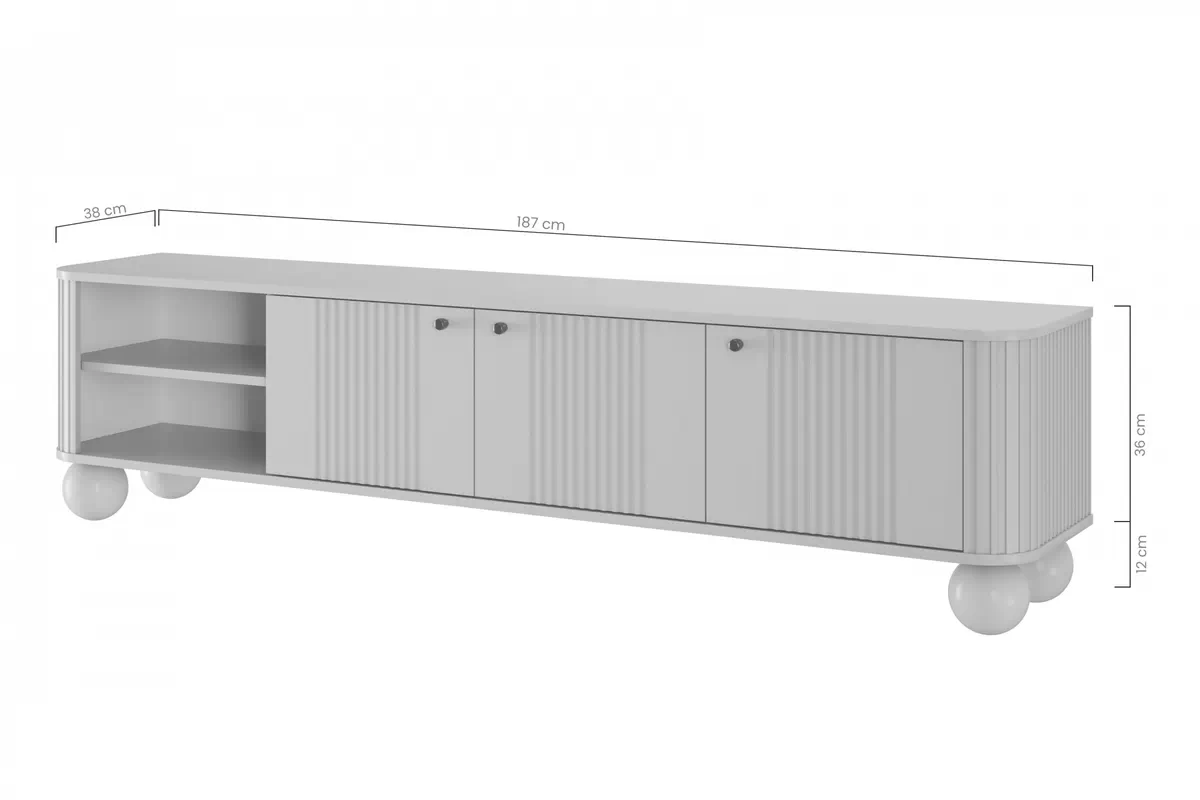 TV stolek Vesper 3D 187 cm - černá / zlaté úchytky / černé nožky koule Skříňka RTV Vesper 187 cm - černá / zlaté Úchytky