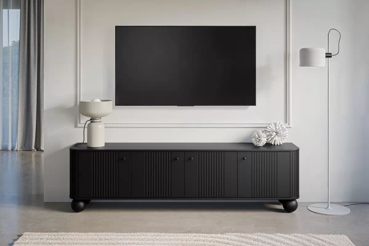 TV stolík Vespera 4D 187 cm - čierna / čierne nohy TV skrinka Vespera 4D 187 cm - Čierny / čierny úchyty / čierny nožičky kule