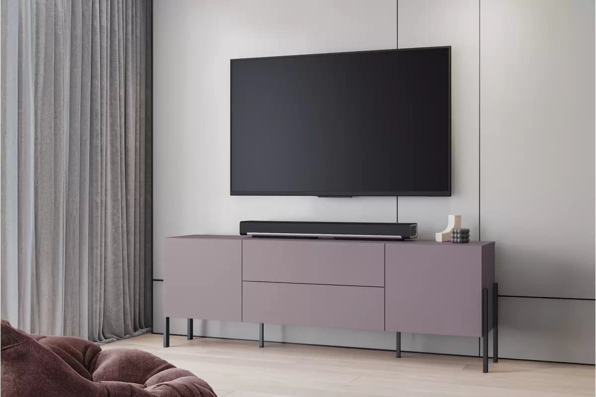 Dulap TV Wezilo 40 cu sertare 204 cm - prun / negru Picioare Dulap TV Wezilo 40 cu sertare 204 cm - prun / negru Picioare