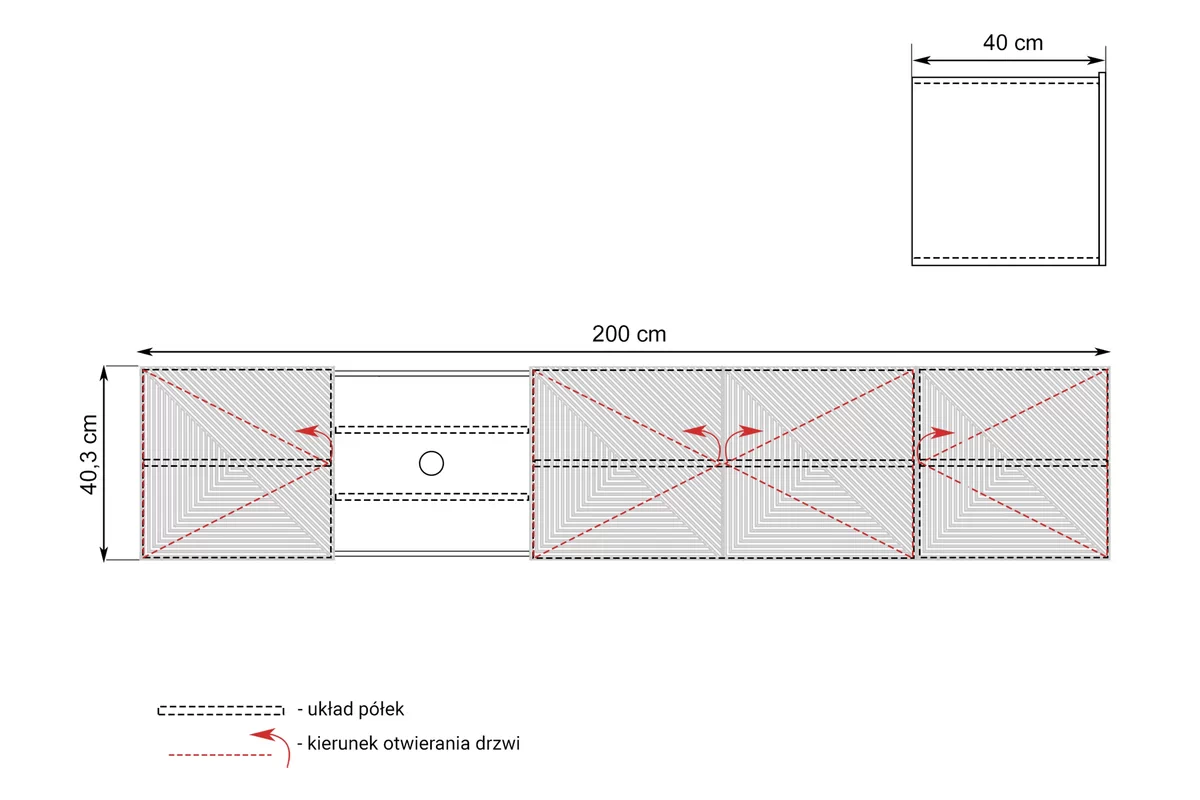 Závěsný TV stolek Asha 200 cm s výklenkem - bílý mat Skříňka RTV závěsná Asha s frézovanou přední částí i wneka 200 cm - bílý mat