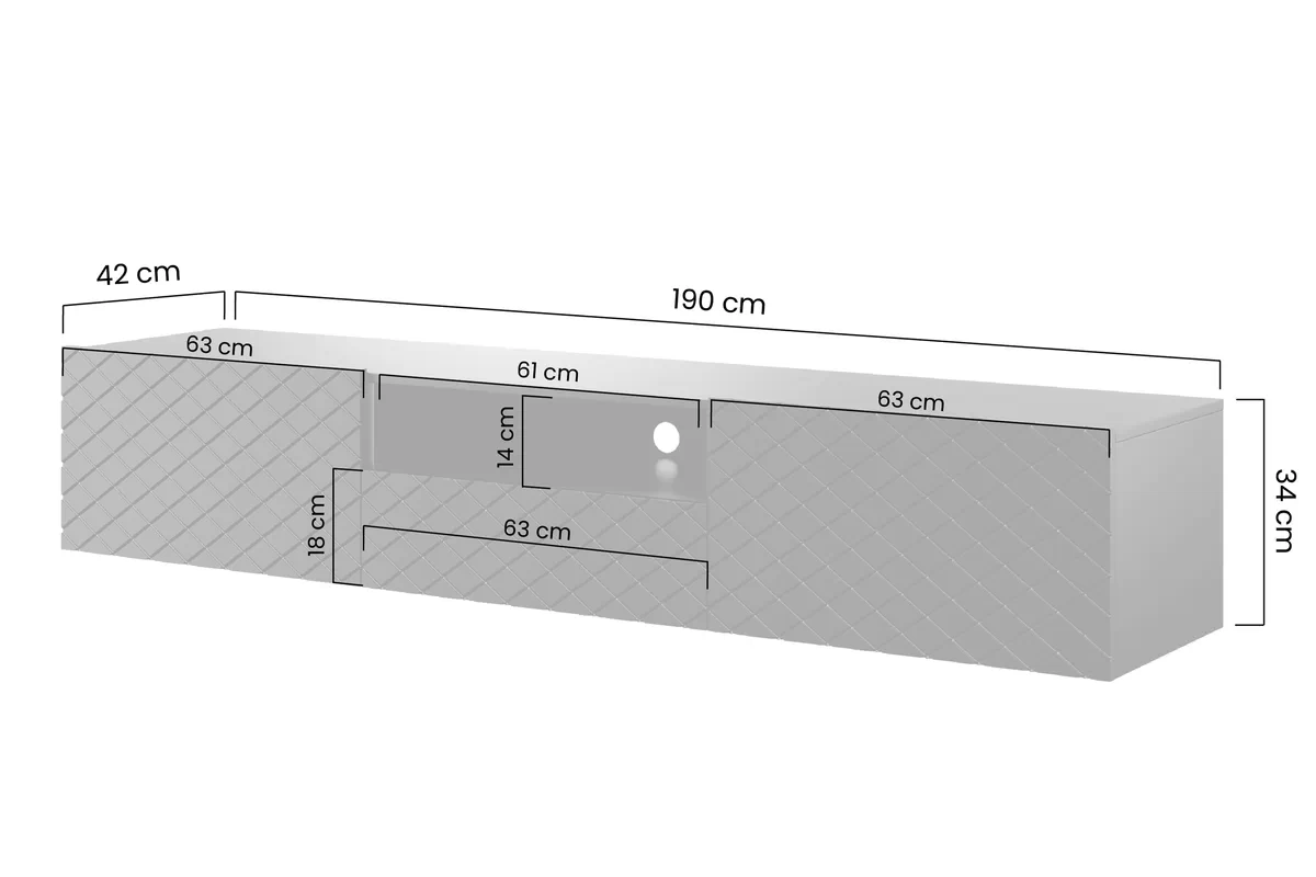 Závěsný TV stolek Scalia 190 cm s výklenkem - labrador mat Skříňka RTV závěsná Scalia 2K1SZ z wneka - labrador mat