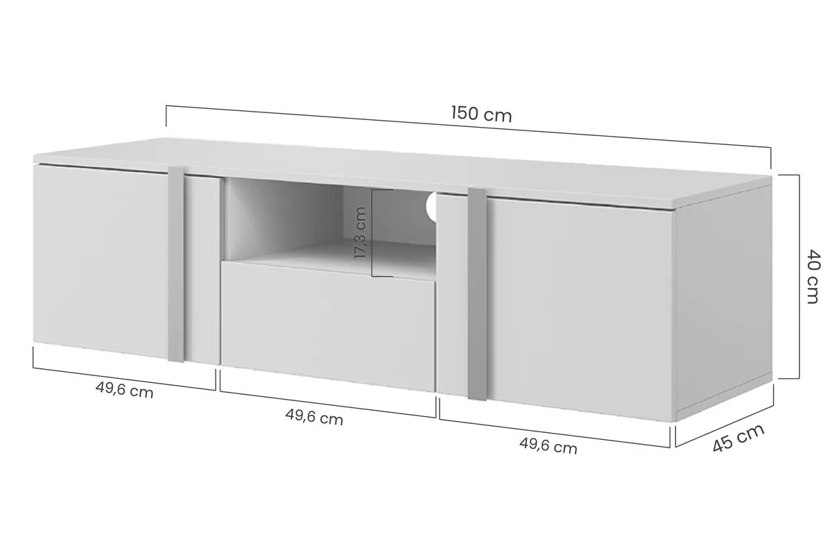 Závesný TV stolík Verica 150 cm s otvorenou policou - charcoal / čierne úchytky TV skrinka závesná Verica 150 cm z wneka i szuflada - Čierny beton / čierny úchyty