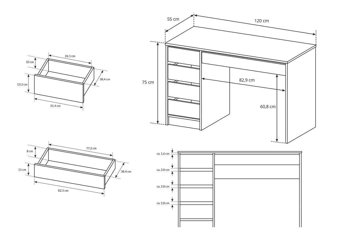 Toaletný Stolík / Písací stôl Seris so zásuvkami 120 cm - kašmír Toaletný Stolík / Písací stôl Seris so zásuvkami 120 cm - kašmír