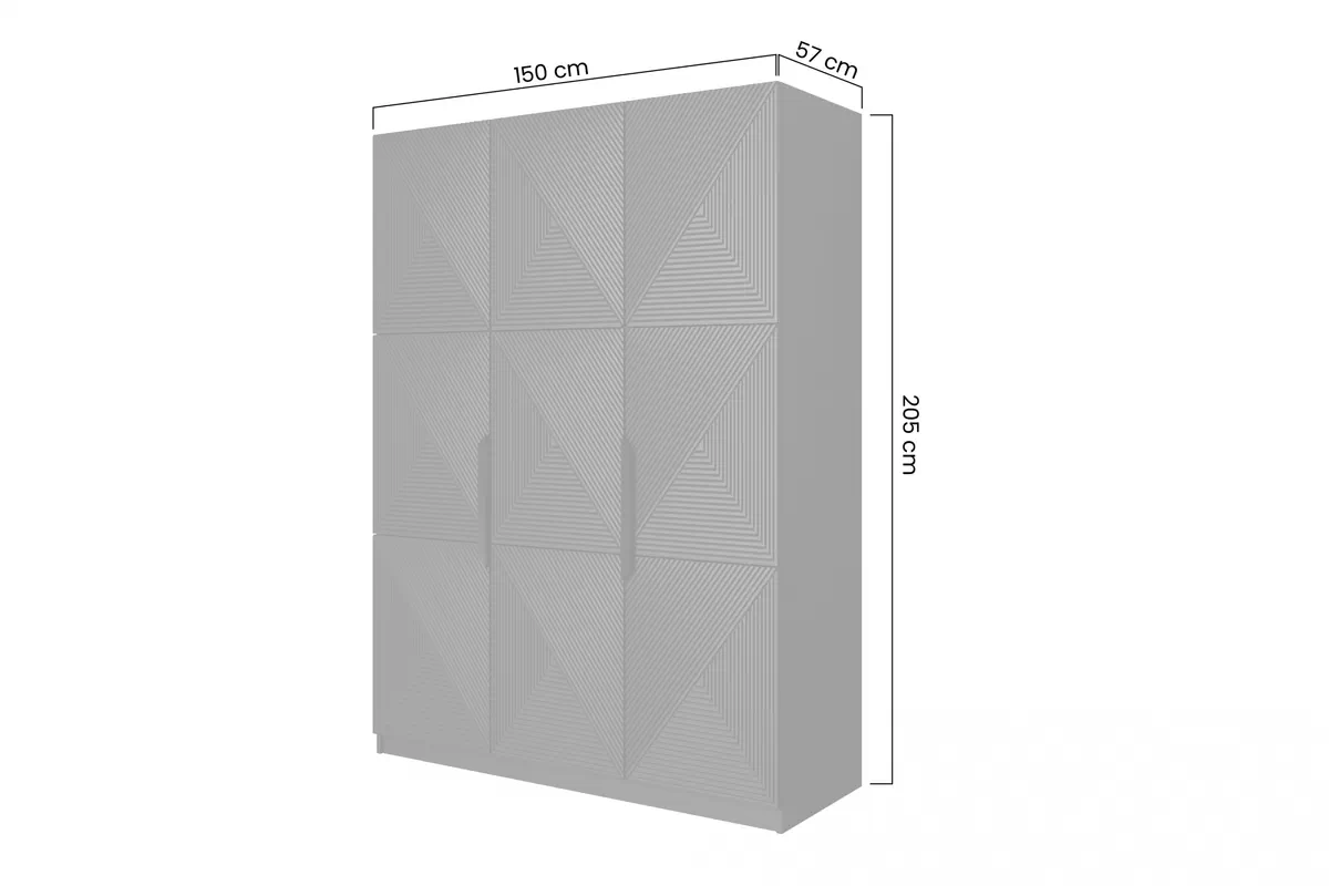 Asha háromajtós szekrény, fém fogantyúkkal - 150 cm - kasmír / kasmír fogantyúk háromajtos ruhásszekrény Asha z metalowymi uchwytami 150 cm - kasmír / kaszmirowe fogantyúk