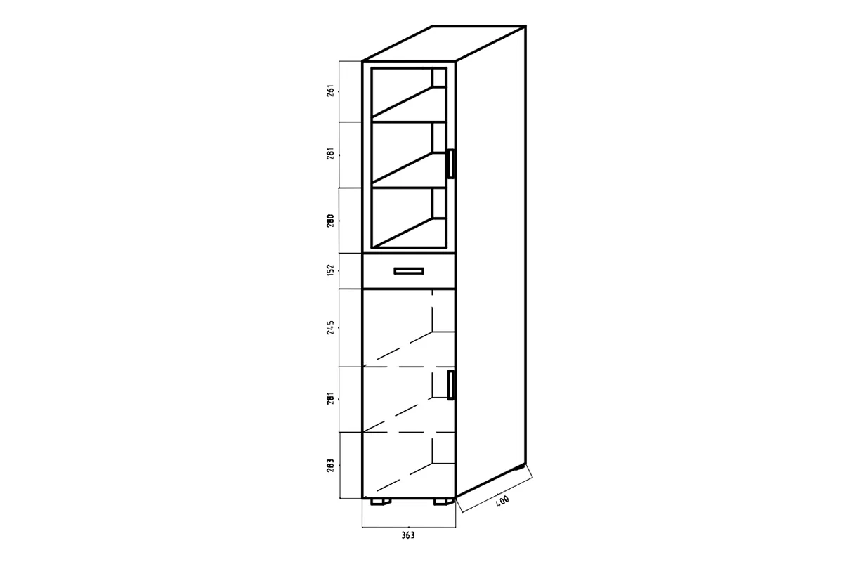 Vitrína OL -W400 - Systém OLIWIA Vitrína dvojdverová Oliwia z szuflada 40 cm