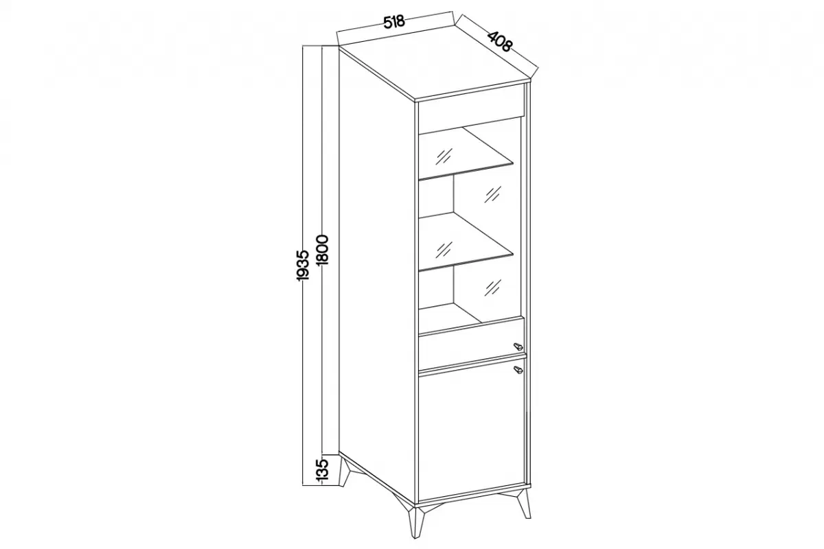 Vitrína Lotina I 2F - 52 cm - eukalyptus / čierny nožičky Vitrína Lotina I 2F - 52 cm - eukaliptus / čierny nožičky