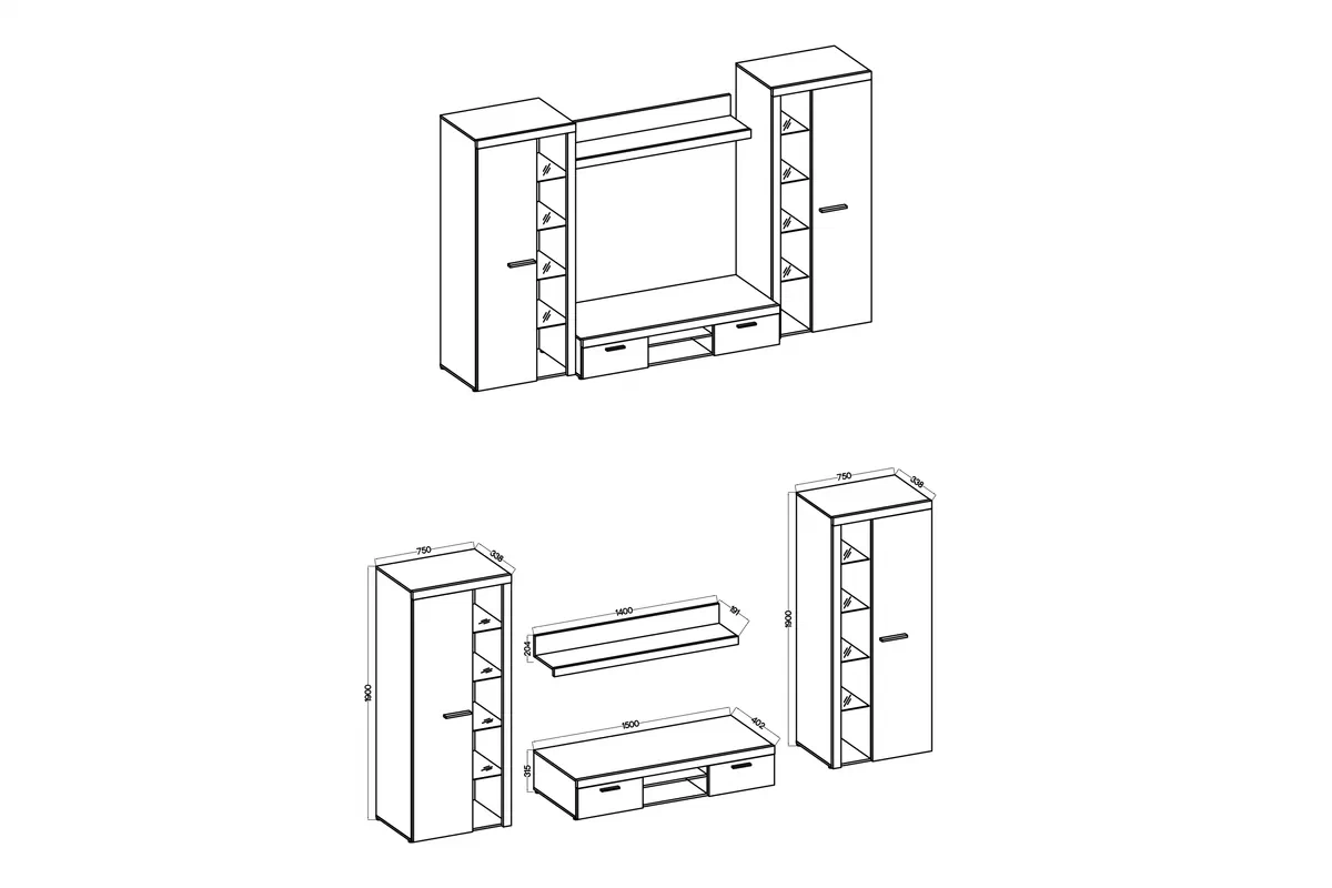 Set Luiza XL - beton deschis Complet mobilier pentru camera de zi Luiza XL - bialy / beton clar