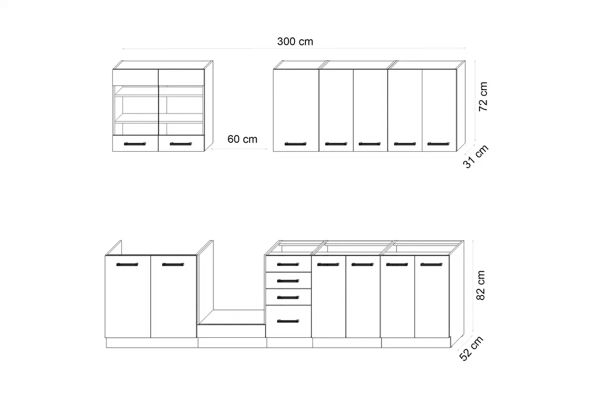 Kuchyňská sestava Amox 300 cm - ferrara béžový dub / tmavě hnědé legno Komplet nábytku kuchennych Amox 300cm - dub ferrara béžová / tmavé legno hnědá