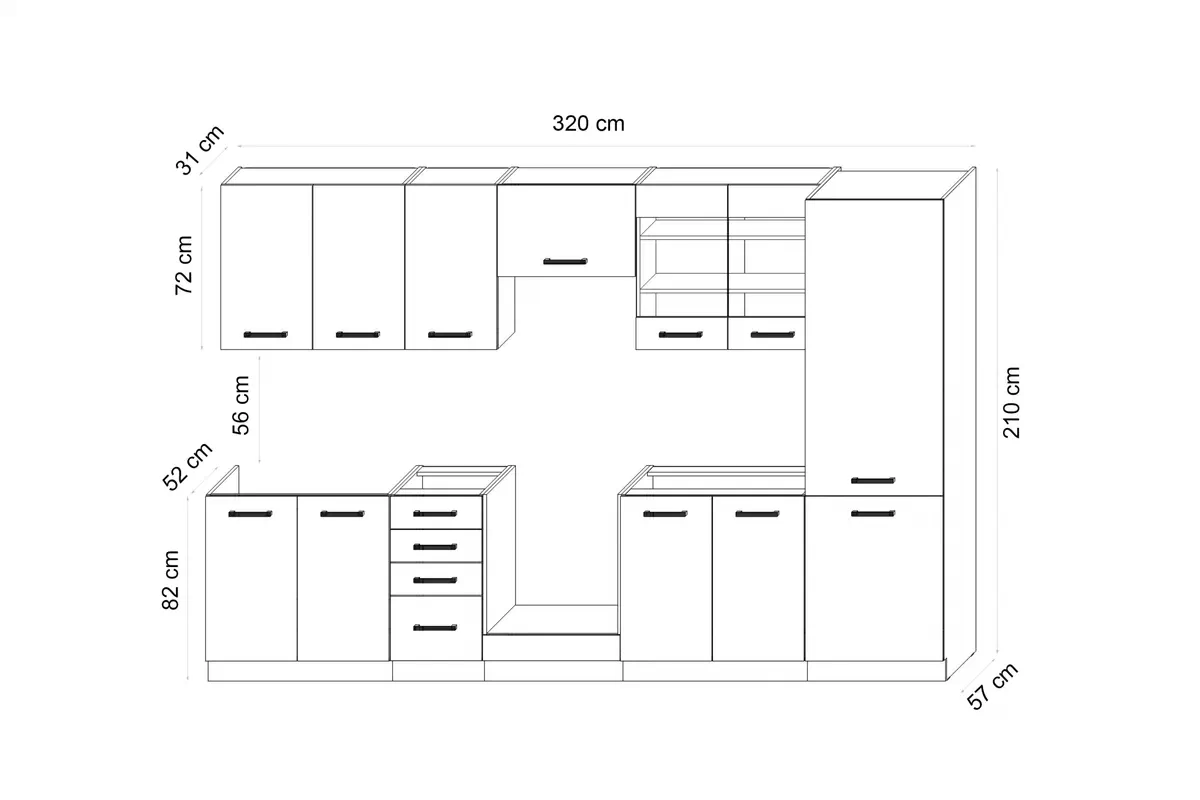 Kuchyňská sestava Amox 320 cm - ferrara béžový dub / tmavě hnědé legno Komplet nábytku kuchennych Amox 320cm - dub ferrara béžová / tmavé legno hnědá