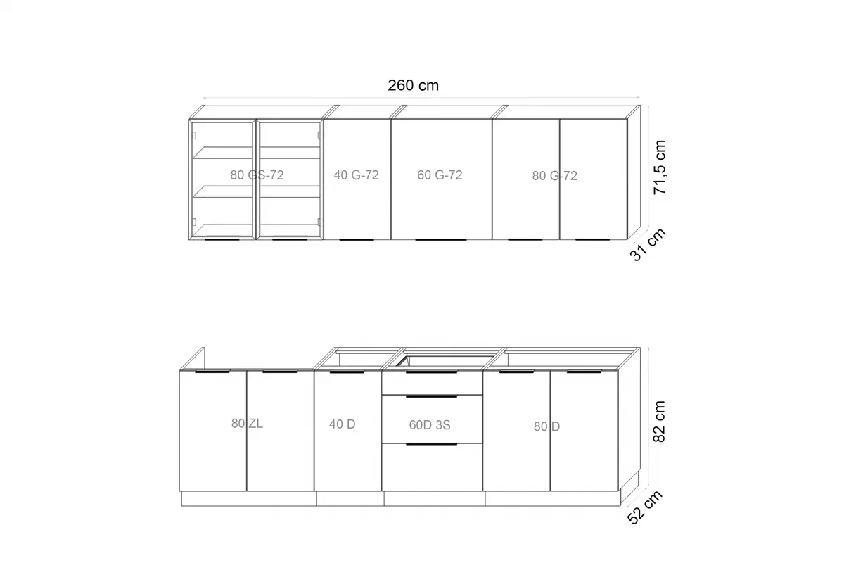 Komplet nábytku kuchynského Armonza 260cm - Orech / kašmír Komplet nábytku kuchynského Armonza 260cm - Orech / kašmír