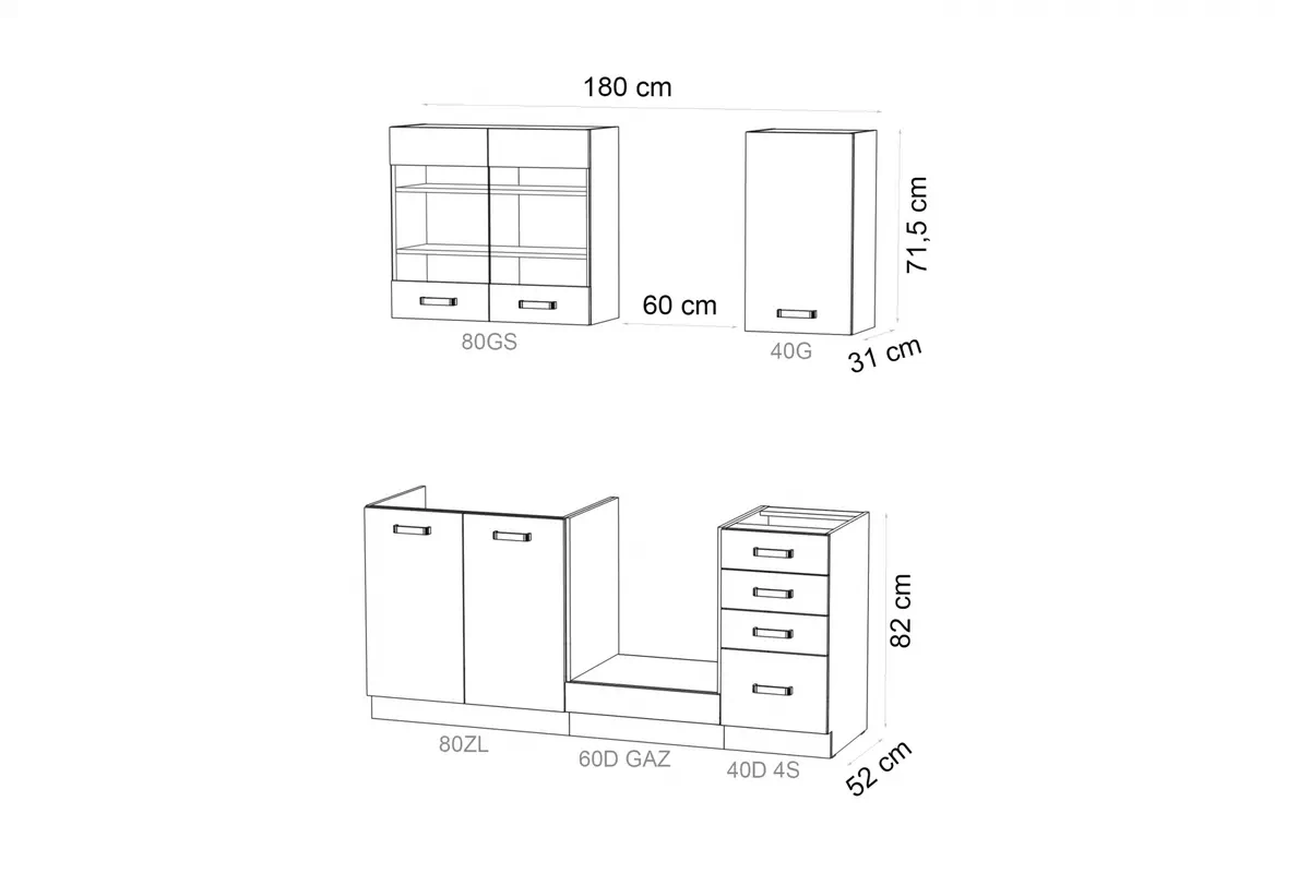 Kuchyňská linka Elko 180 cm - bílá Komplet nábytku kuchennych Elko 180cm - bílá