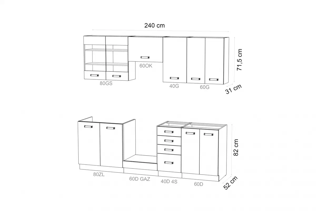 Komplet nábytku kuchynského Elko 240cm - Biely Komplet nábytku kuchynského Elko 240cm - Biely