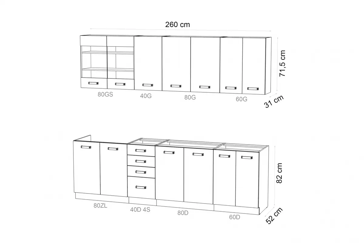 Kuchyňská linka Elko 240 cm - bílý Komplet nábytku kuchennych Elko 260cm - bílá