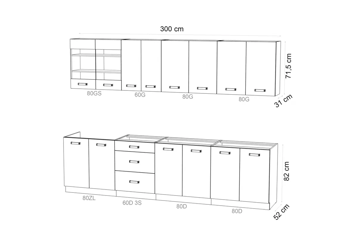 Kuchynská linka Elko 2,6 m - Kuchynská linka Komplet nábytku kuchynského Elko 260cm - Biely