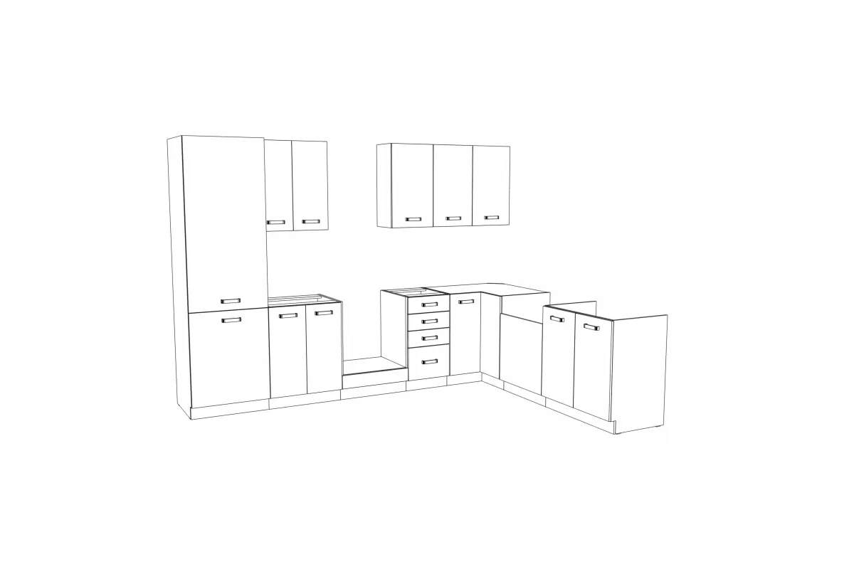 Komplet nábytku kuchennych Elko 310x230cm - Bílý Komplet nábytku kuchennych Elko 310x230cm - zestawienie bryl