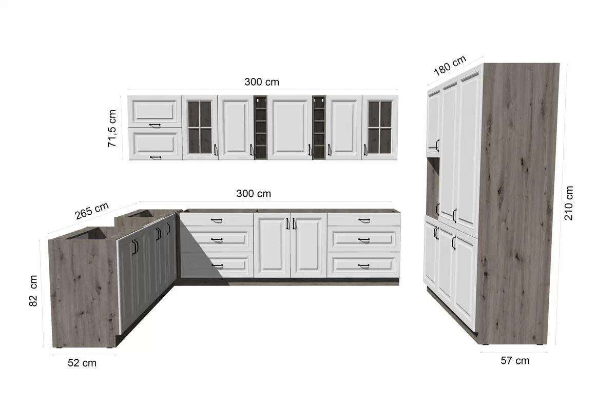 Komplet nábytku kuchynského Estella 265x300x180cm - Dub artisan / biely mat Komplet nábytku kuchynského Estella 265x300x180cm - Dub artisan / biely mat