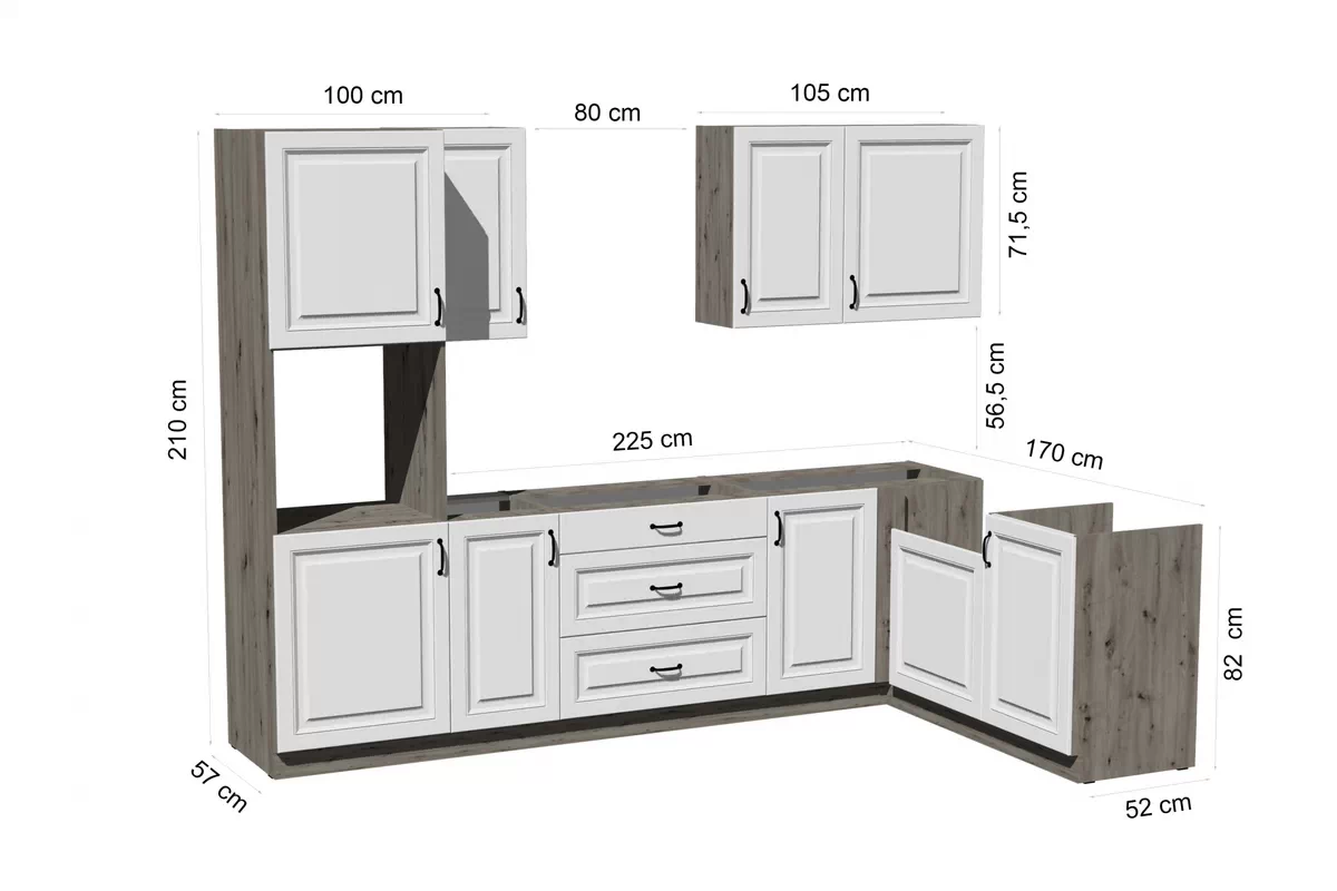 Kuchynský set Estella 285x170 cm - dub artisan / biely mat Komplet nábytku kuchynského Estella 285x170cm - biely mat / Dub artisan