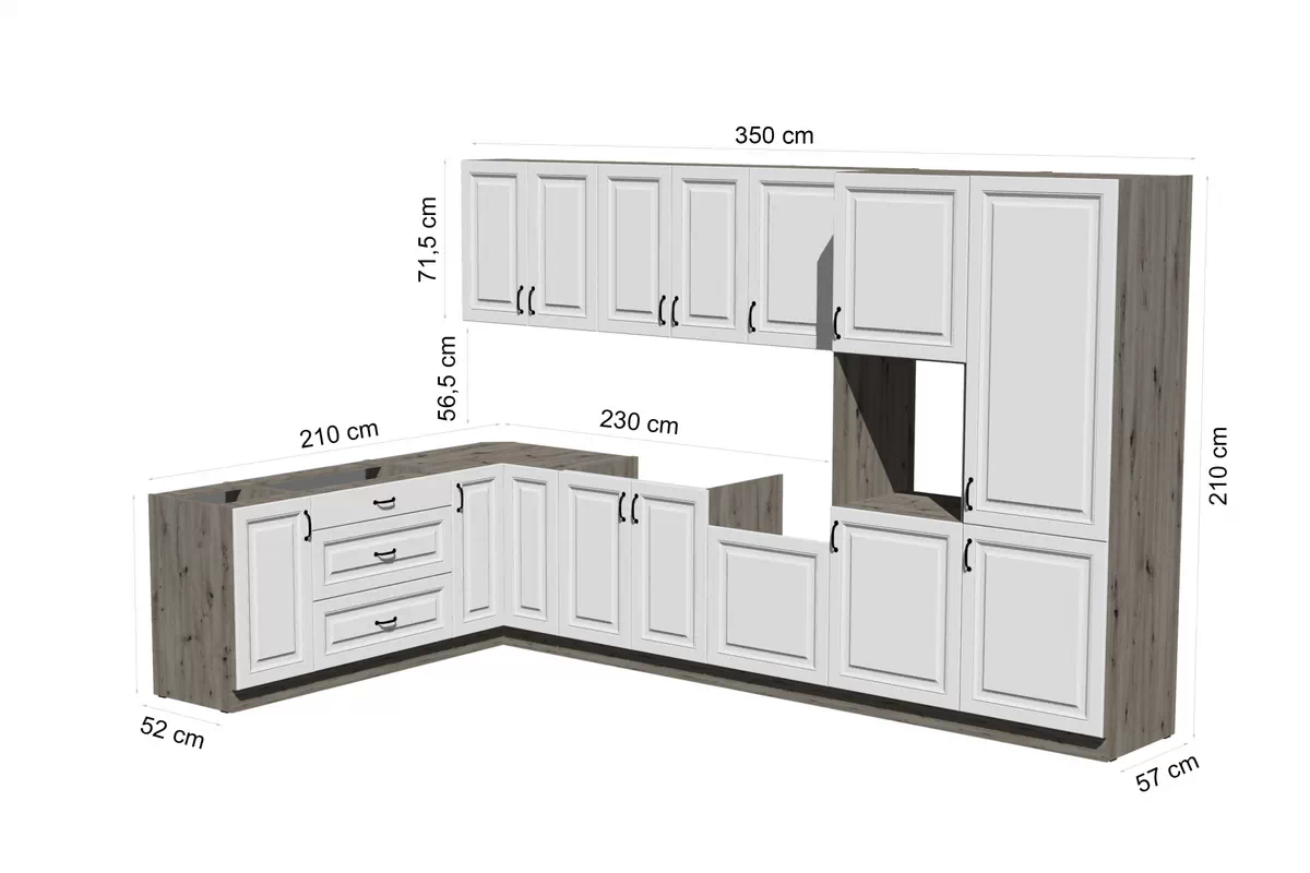 Kuchynský set Estella 350x210 cm - dub artisan / biely mat Komplet nábytku kuchynského Estella 350x210cm - biely mat / Dub artisan