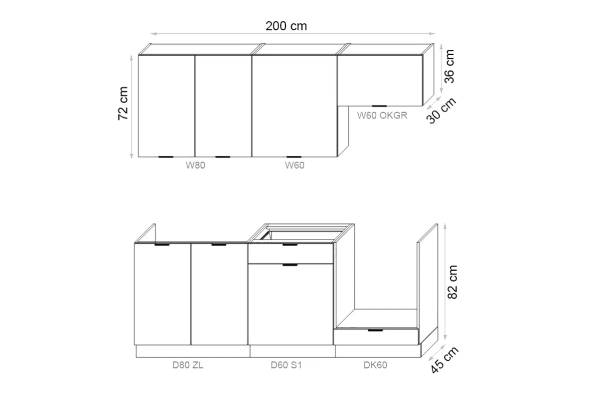 Komplet nábytku kuchennych Gianna 200cm - bílý mat / dub artisan Komplet nábytku kuchennych Gianna 200cm - bílý mat / dub artisan