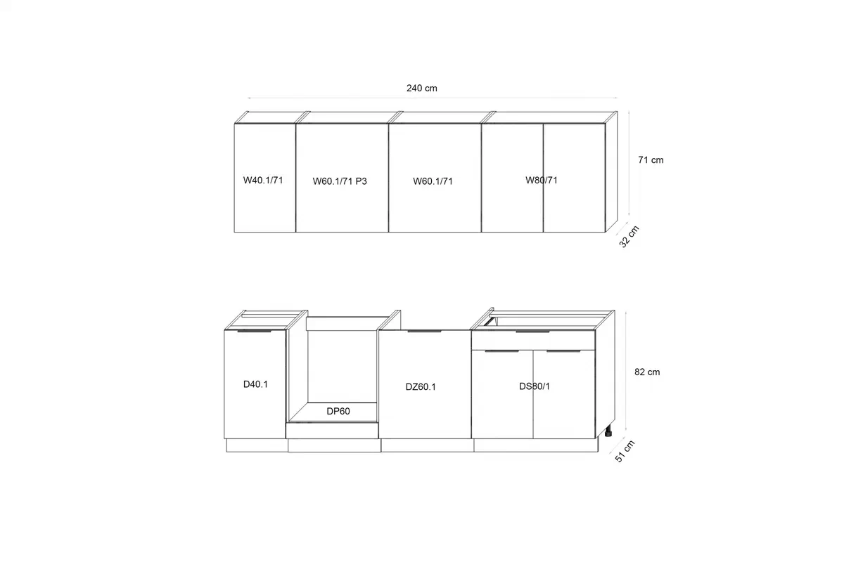 Komplet nábytku kuchennych Ilandia 240cm - kašmír mat / dub hikora Komplet nábytku kuchennych Ilandia 240cm - kašmír mat / dub hikora