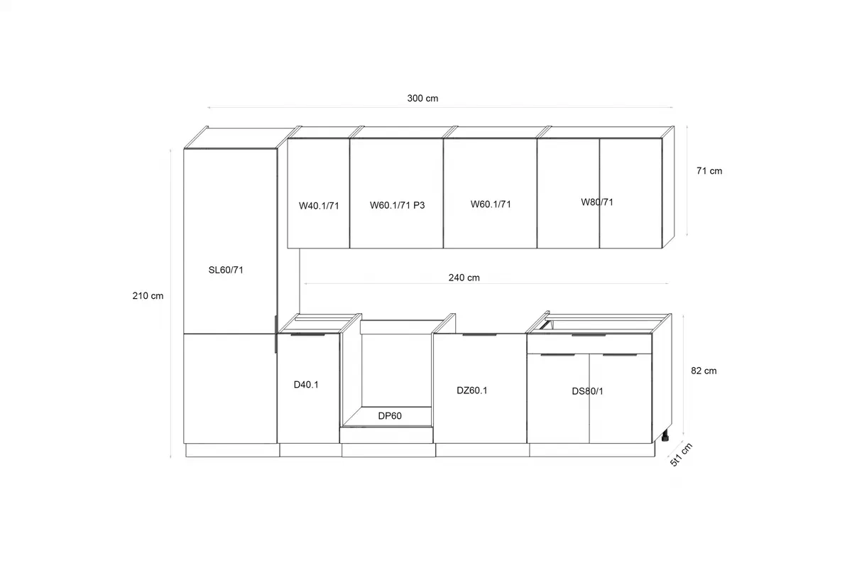 Kuchyňská linka Ilandia 300 cm s bílou digestoří - kašmír mat / dub hikora Komplet nábytku kuchennych Ilandia 300cm z bialym okapem - kašmír mat / dub hikora