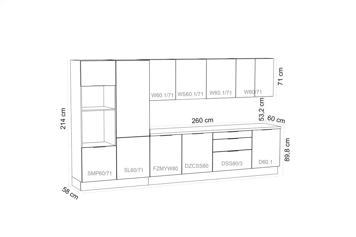 Komplet nábytku kuchynského Kammono 380cm z wyspa - K2 Dub zlaté / P4 Čierny mat Komplet nábytku kuchynského Kammono 380cm z wyspa - K2 Dub zlaté / P4 Čierny mat