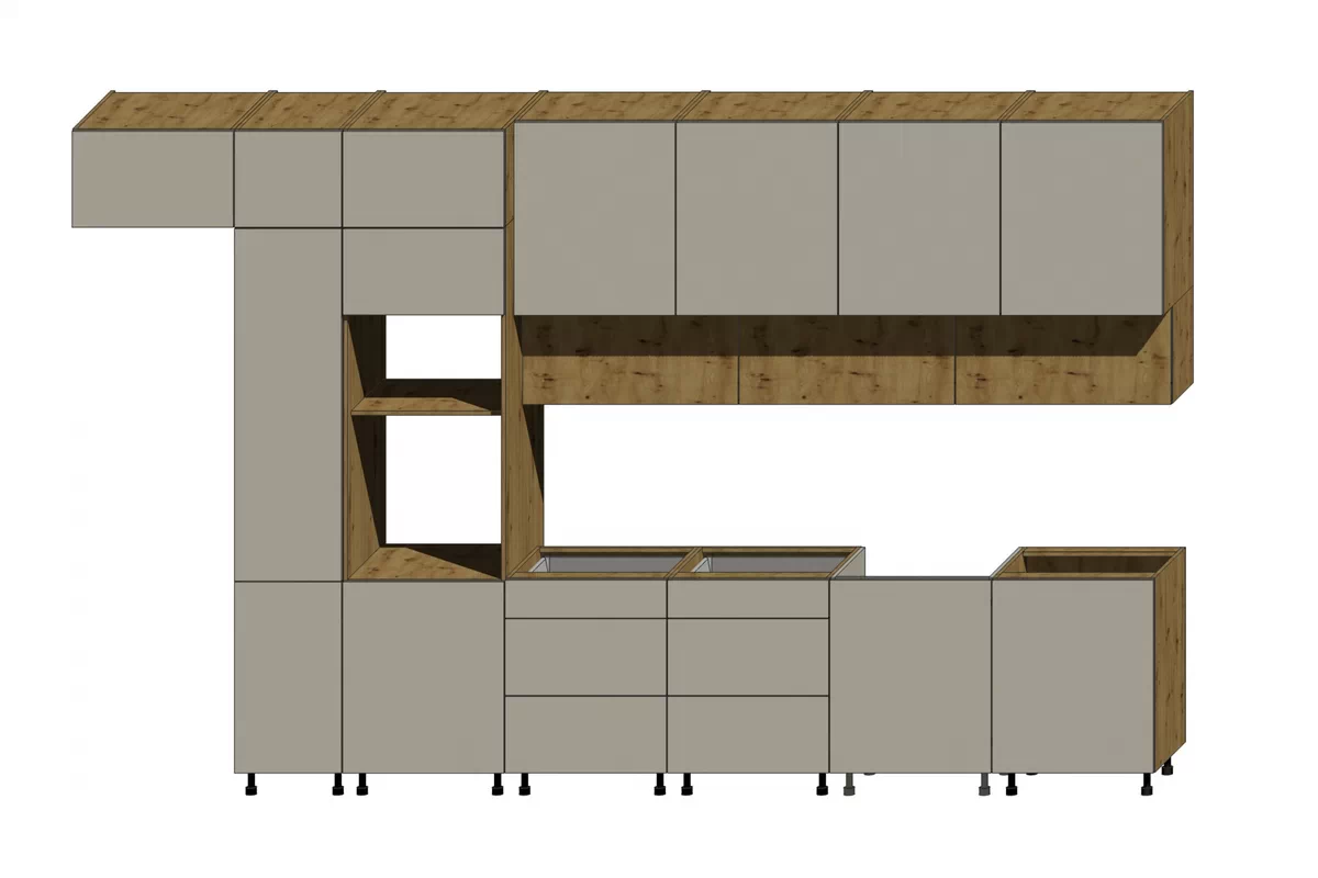 Langen konyhabútor szett 400 cm - artisan tölgy / bézs Készlet bútorok kuchennych Langen 400cm - dab artisan / beige