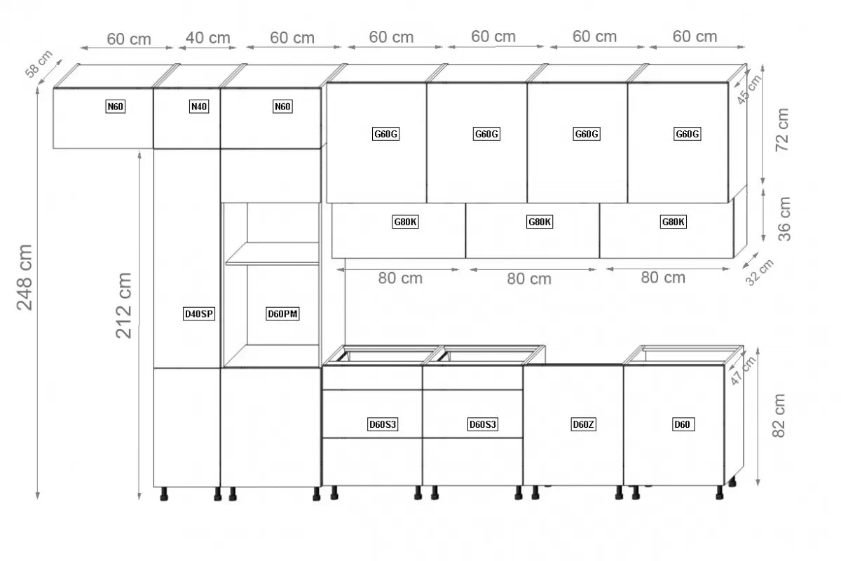 Kuchyně Langen - Komplet 400cm - Komplet nábytku kuchyňského Komplet nábytku kuchennych Langen 400cm - dub artisan / grey