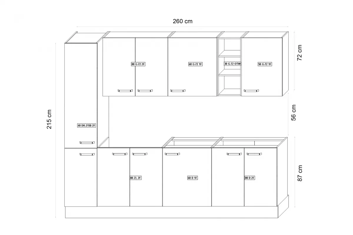 Kuchyňa Leonardi - Zostava 2,6 m - Kuchynská linka Komplet nábytku kuchynského Leonardi 260cm - jodelka / Antracytová