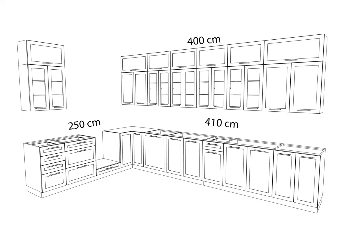 Kuchyňská linka Linea 250x410 cm - bílý Komplet nábytku kuchennych Linea 250x410cm - Bílý