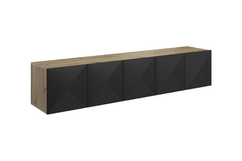 TV skrinka závesná Asha 200 cm s frézovaným frontom - artisan / Čierny mat