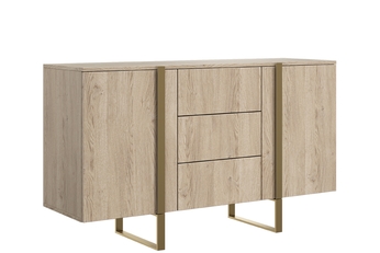 Komoda Verica 150 cm dvojdverová so zásuvkami - Dub biszkoptowy / zlote nozki
