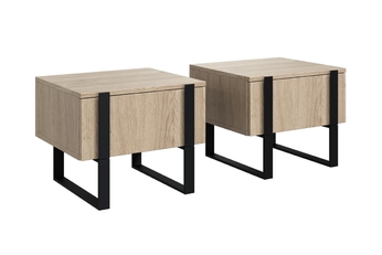 Komplet Nočný Stolík Stolík Verica so zásuvkami na kovových nohách - Dub biszkoptowy / čierny nozki